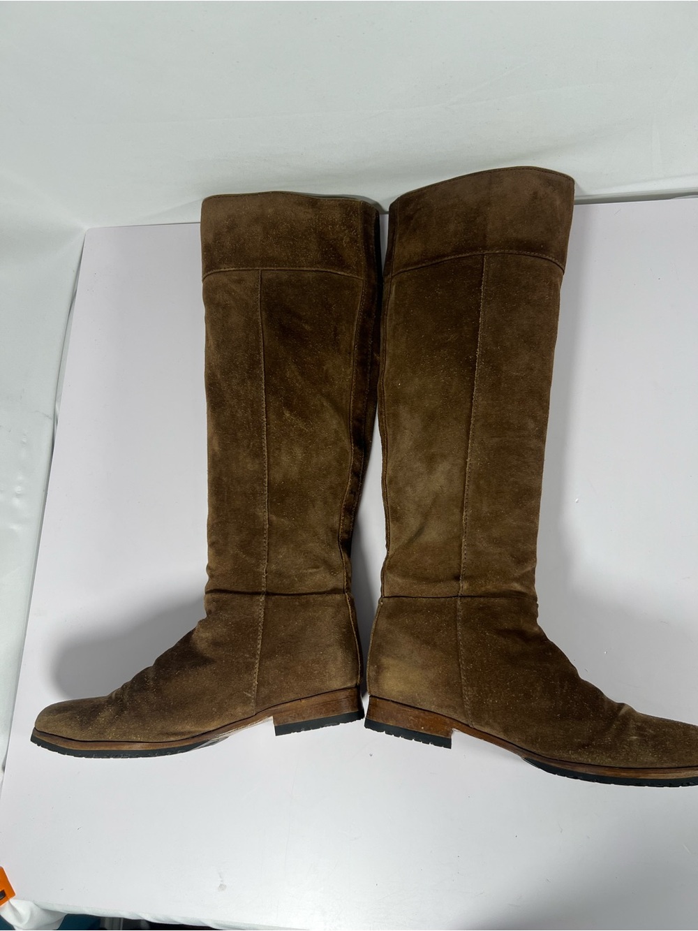 Prada Milano Suede Knee High Riding Boots Brown Logo EU 35 - Picture 5 of 8